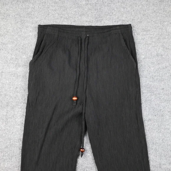 Laura Gayle Pants Womens Petite Small Black Crinkle Pleated Drawstring Waist - Picture 2 of 9